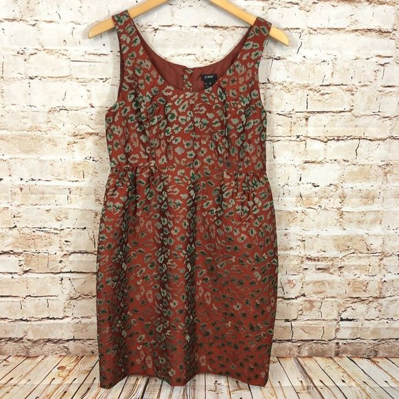 J Crew leopard jacquard dress 8 rust gray cocktail - Picture 2 of 7